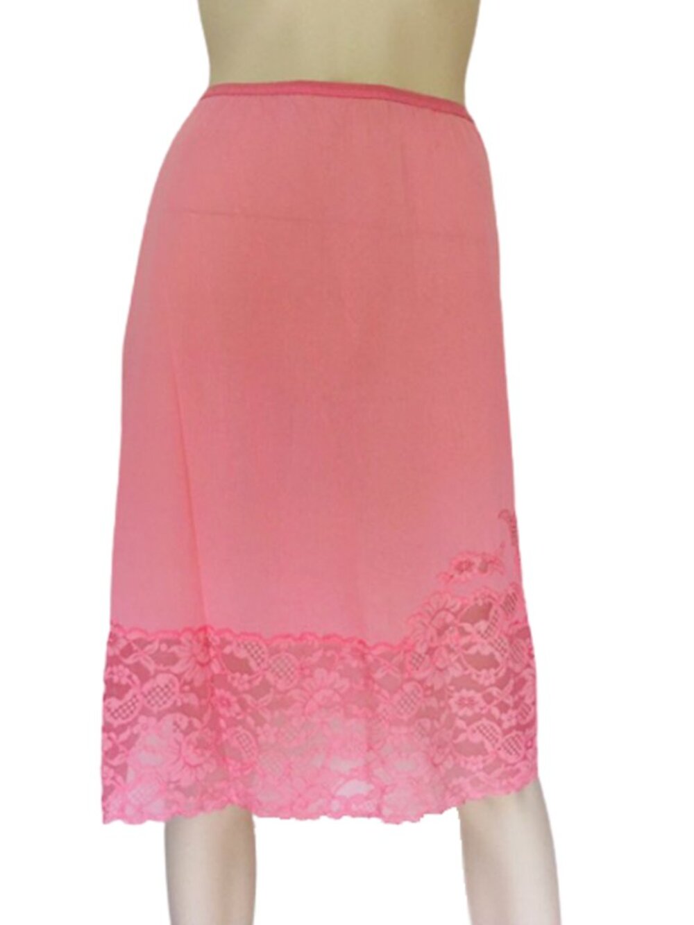 VINTAGE 1960s Vanity Fair Nylon Tricot Lace Lacy Pink Slip Pillow Tab Below Knee
